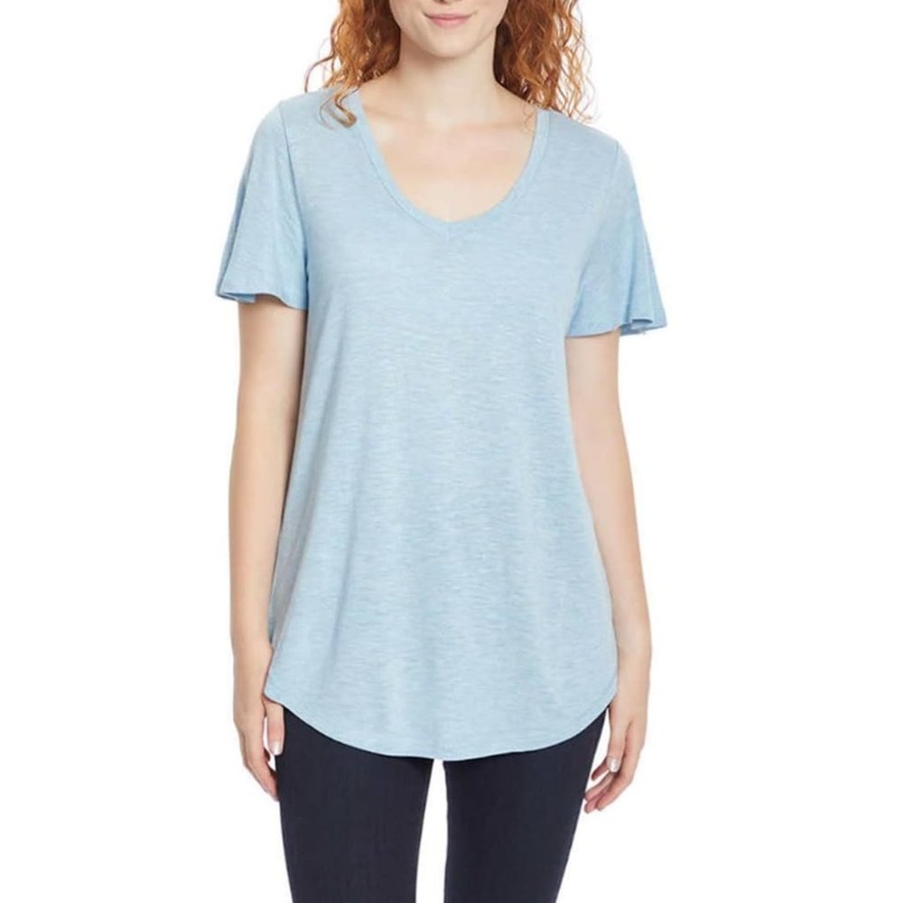 NWT Jessica Simpson Women's Flutter Sleeve V-Neck Tee Blue Size M $60 4D136